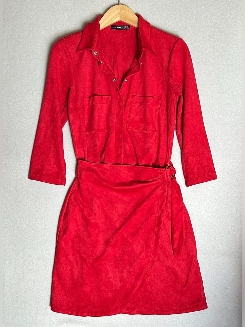 💜 Black Tape_ Red Shirt Dress Mini